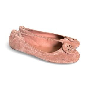 Tory Burch Minnie Travel Ballet Flats in Blush Pink Suede
